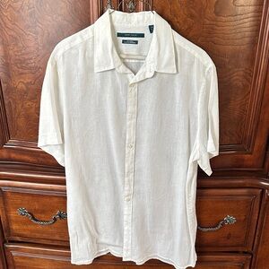 Perry Ellis  White 100% Linen Casual Button Down Shirt